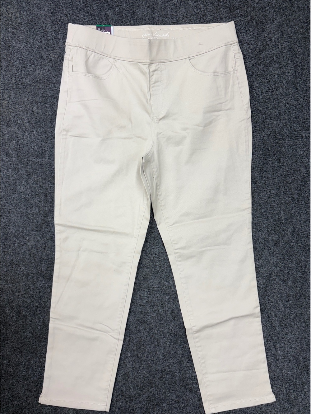 Women's Beige Crop Length Mid Rise Pull On Pants, Sz